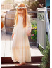 Bell Sleeve Ivory Lace Ankle Length Flower Girl Dress